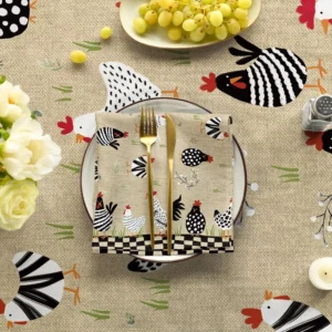 serviette motif poules