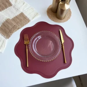 SET A TABLE rond simili cuir fleur