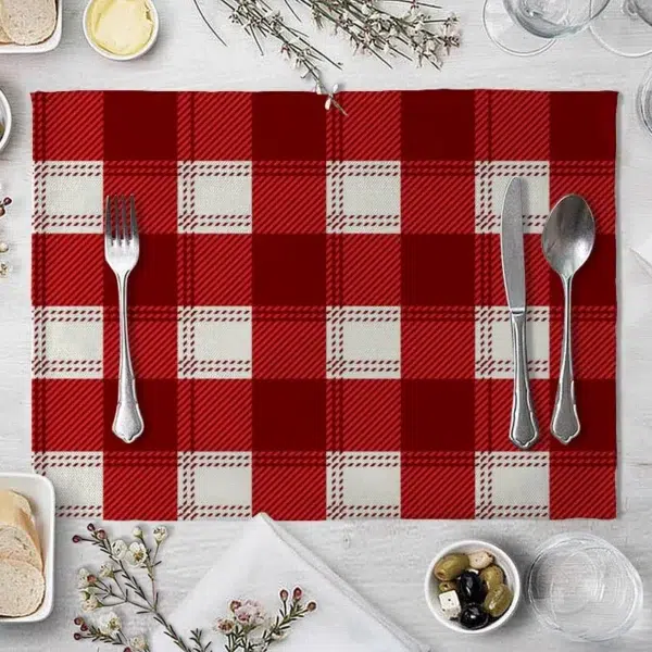 SET A TABLE carreaux rouges et blancs en lin