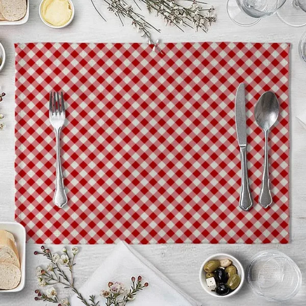 SET A TABLE vintage Noël carreaux en lin