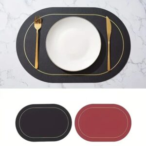 Set de table simili cuir ovale noir rouge élégant