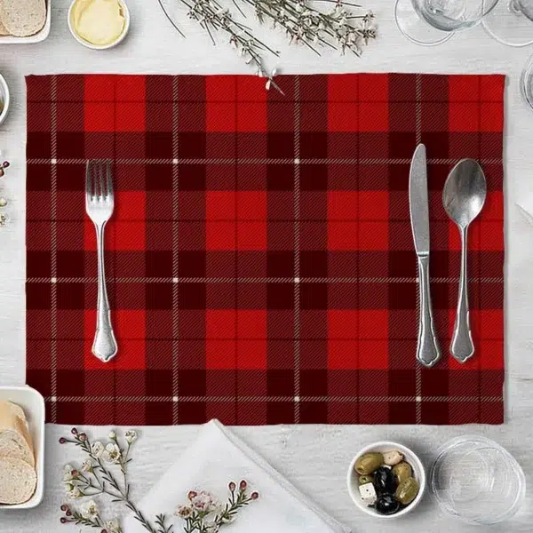set de table tartan rouge en lin
