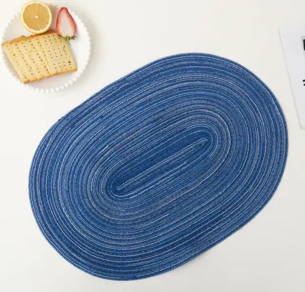 set de table bleu ovale