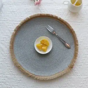 Set de table rond tissé à la main gris