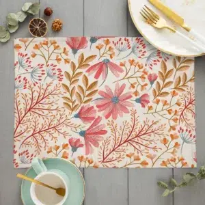 set de table en tissu chic à motif floral rose