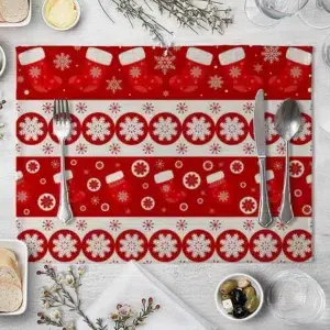 Set de table Noël motif flocons et chaussettes en lin