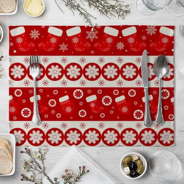 Set de table Noël motif flocons et chaussettes en lin