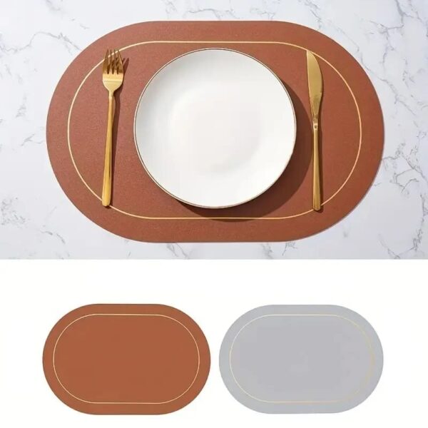 set de table simili cuir ovale marron gris